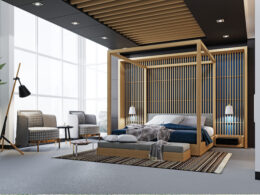 cama de dosel de madera moderna