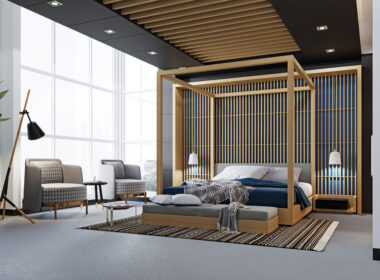 cama de dosel de madera moderna